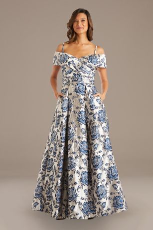 Metallic Floral Brocade Ball Gown with ...